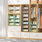 Stackable Plastic Storage Drawers for Closet Organizers and Storage, Open Storage Bins Closet Shelf Clothes Organizer for Closet Wardrobe (5, Green)