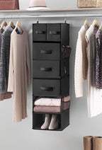 Whitmor Multi-Functional Hanging Organizer with Drawer Inserts- 5 Section - Closet Organizer - Black