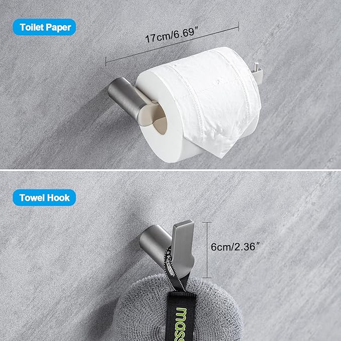 4-Pieces Bathroom Accessories Set, Towel Bar Set Modern Stainless Steel Towel Rack Towel Hooks Toilet Paper Holder for Bathroom Wall Mounted, Brushed Nickel 23 Inch