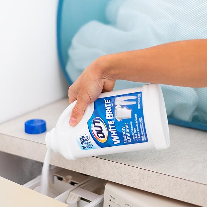 OUT White Brite Laundry Whitener Powder, Stain Remover Detergent Booster for Clothes, Removes Red Clay and Rust Stains on White Clothing and Uniforms