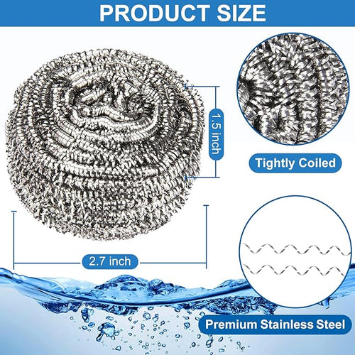 18 Pack Stainless Steel Scrubber, Steel Wool Srubber for Scouring Stubborn Messes from Pots and Pans, Stoves,Broiler Racks,Grills and More