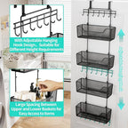 HapiRm Over The Door Organizer - Hanging Door Organizer with 4 Metal Large Capacity Baskets and Adjustable Coat Hook for Bathroom Bedroom Kitchen Pantry Closet Cabinet