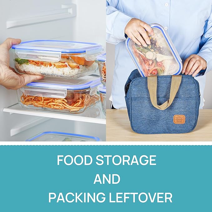 Vtopmart 5Pack 22oz Glass Storage Containers with Lids, Glass Meal Prep Food Container Sets with Snap Airtight Lids for Microwave, Oven, Freezer and Dishwasher, Blue