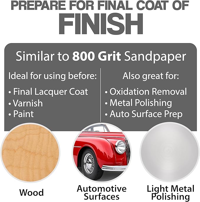5" Abrasive Pad Hook & Loop Round Non-Woven Final Surface Prep Disc, Wood, Metal, Smooth Surface Before Final Finish, Oxidation Removal, Restore Shine, Very Fine Scuff Pads - 800 Grit - 10 Pack (Gray)