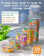 KEMETHY 30 PCS Airtight Food Storage Containers with Lids, Kitchen Pantry Organization and Storage, BPA-Free Plastic Scale Food Canisters for Cereal, Flour, Sugar, Dry Food, Include Labels & Marker
