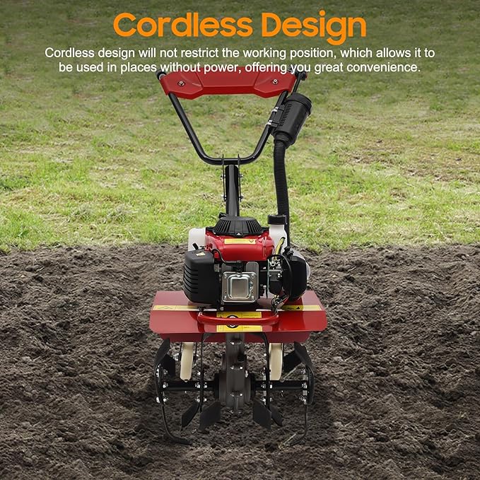 4-Stroke 63CC Gas Powered Tiller Cultivator Garden Yard Rototiller Tilling Tool Gas Tiller- Ideal for Garden, Lawn, Soil Cultivation, Weed & Digging, 8500-9000rpm