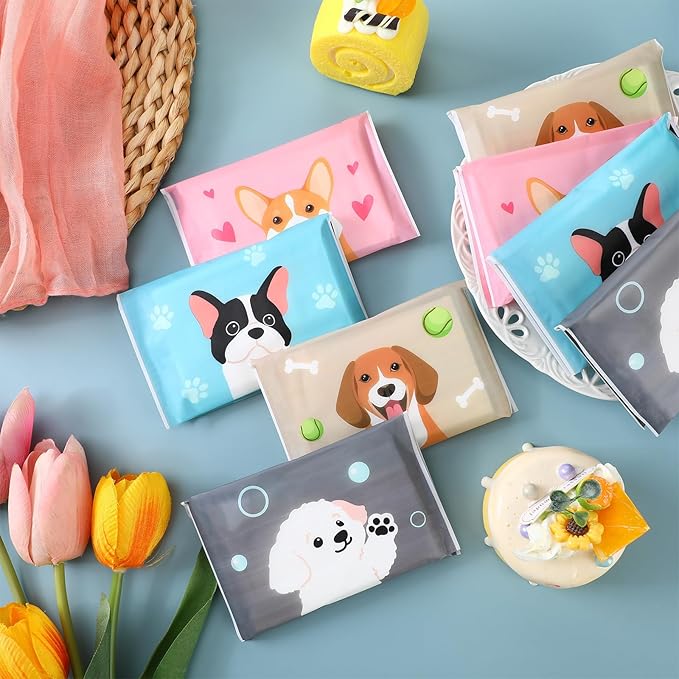 PerKoop 100 Pack Pocket Tissues Travel Slim Packs Small Facial Tissues Wallet Size Toilet Paper for Travel Guest Wedding Supplies, 4 Styles(Dog)