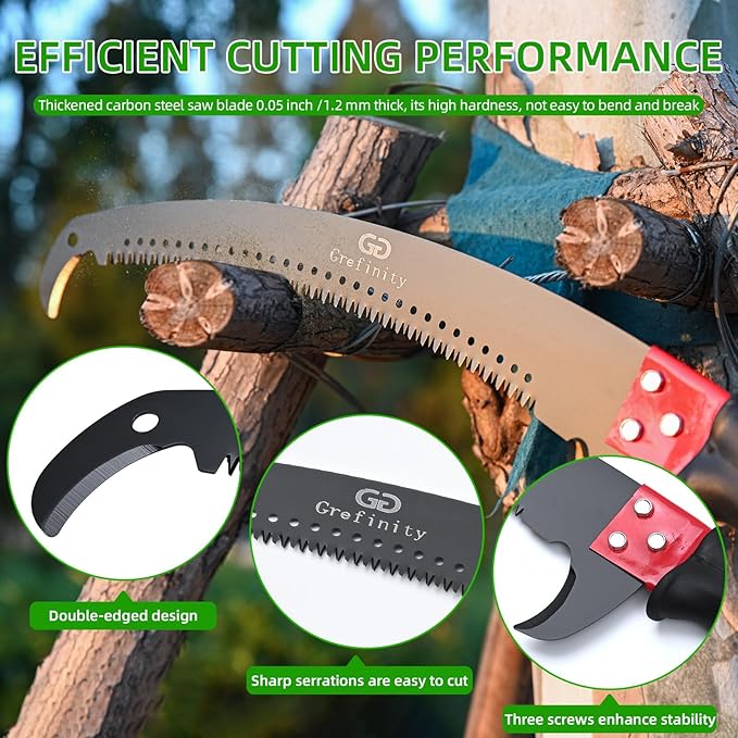 Manual Pole Saw for Tree Trimming, 27 FT Manual tree purner with 8 Fiberglass Handles, Sharp steel Blade and Heavy-Duty Giant Scissors, Extendable Design for Tree Maintenance, Green