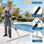 CAROD 33.4" Large Floor Squeegee for Concrete, Commercial Heavy Duty Silicone Blade Squeegee for Floor with 63" Stainless Handle, Anti-Splash Curved Baffle for Garage, Factory, and Tough Cleaning Jobs