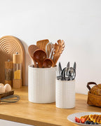 MALACASA LYDIA Ceramic Utensil Holders, 7.3"+5.5" Kitchen Utensil Crock Set for Countertop, Large & Small Utensil Organizers for Cooking Tools, Rhombus Pattern