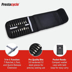 Prestacycle T-Handle Ratchet Wallet Kit – Compact 3-Way Ratchet Tool Kit with 12 Bike-Specific 1/4” Hex Bits, Bicycle, Extension Bar & Slim Carry Case