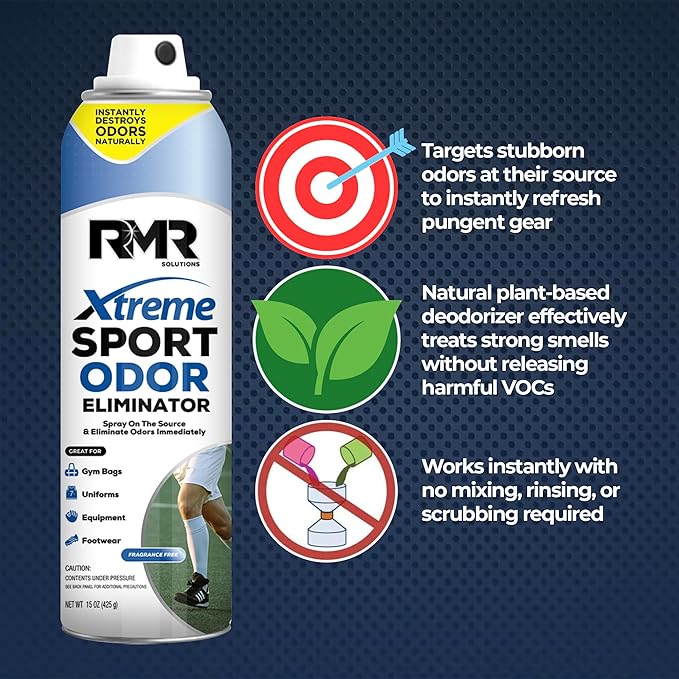 RMR Xtreme Sport Odor Eliminator Spray - Heavy-Duty Equipment, Uniform, Gym, and Shoe Deodorizer, 15 Ounces, Fragrance-Free