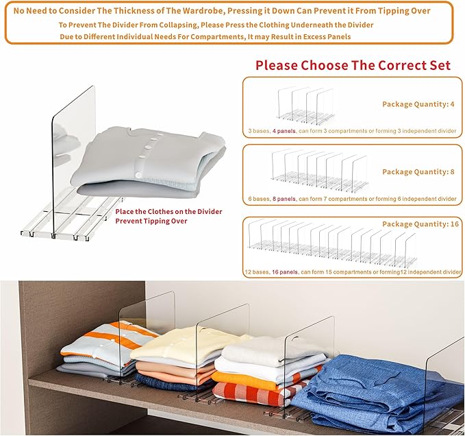 Yieach Clear Acrylic Shelf Dividers for Closet Organization,8 Pack Adjustable Bags,Clutch,Purse Organizer and Storage,Handbag Organizer for Closets,Purse Divider,8.8″ Tall Sweater,Tshirt,Towel Divider