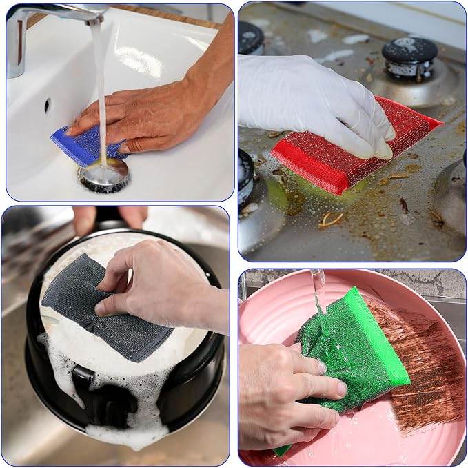 24 Pack Steel Scrub Sponges for Dishes Non Scratch Scouring Sponge Multi Use Metal Scrubber Heavy Duty Dish Wash Kitchen Sponge for Pot Dish Washing Hard Surface Cleaning Tools (Multicolored)