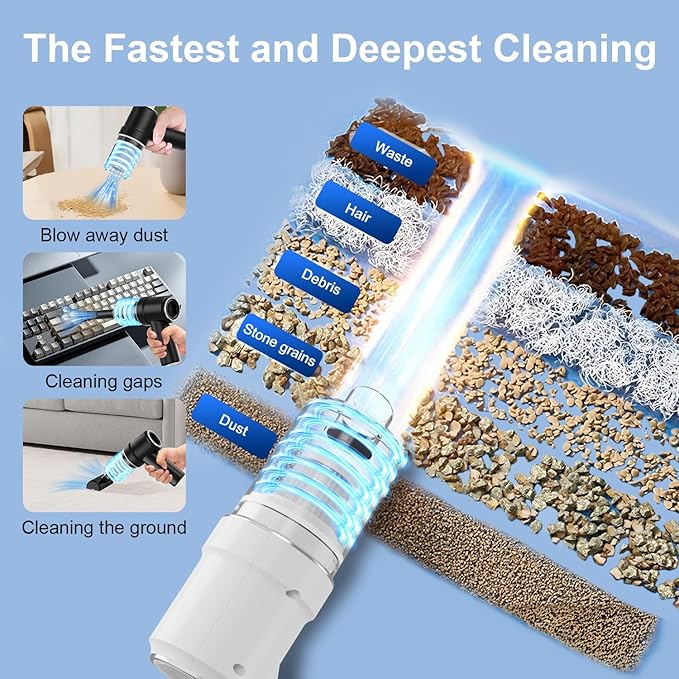 Handheld Vacuum Cordless 13000pa, Car Vacuum Portable Cordless, Type-C Rechargeable Lightweight Mini Handheld Vacuum Cleaner, High Power Car Vacuum Cleaner with LED Light for Car Home Pet (White)