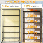 Storage Shelves 2100Lbs Capacity, 6-Shelf on Casters 45" L×18" W×82" H Commercial Wire Shelving Unit Adjustable Layer Metal Rack Strong Steel for Restaurant Garage Pantry Kitchen,Black