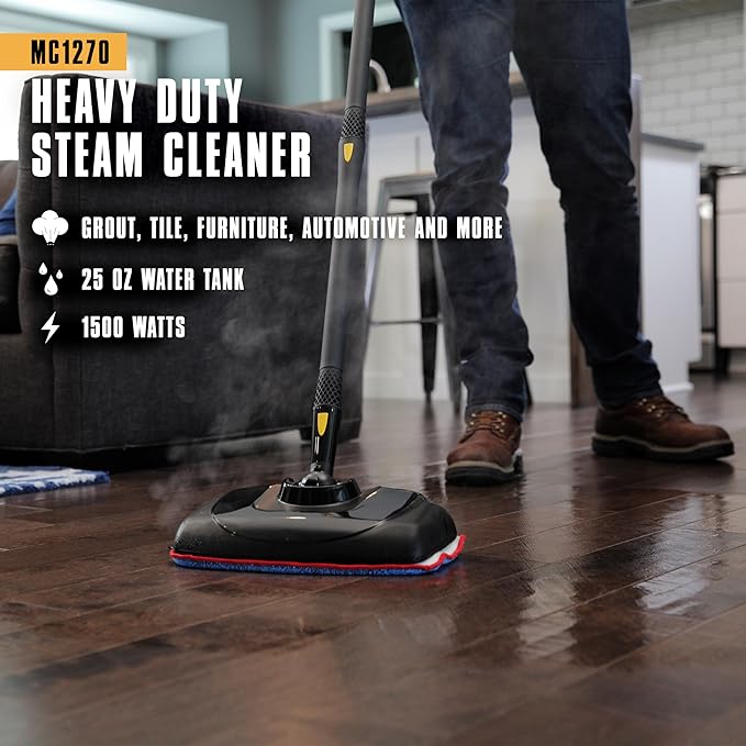McCulloch MC1270 Portable Power Steam Cleaner, 30 Minute Runtime, 16 Accessories: Mop Head, Brushes, & More - Built for Home, Tile, Grout, Carpet, Furniture, & Personal Car Detailing