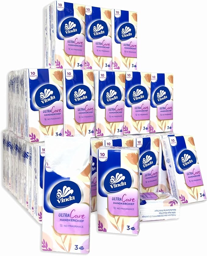 Vinda 3-Ply Ultra Care Travel-Size Pocket Tissues – 80 Packs of 10 Ultra-Soft Facial Tissue, Perfect for Travel, Work, School & Daily Use