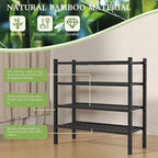 ROMGUAR CRAFT 4 Tier (Thick) Bamboo Shoe Rack for Closet Free Standing Wood Shoe Shelf for Entryway Small Space Stackable 27"x12"x28" (Blackl)