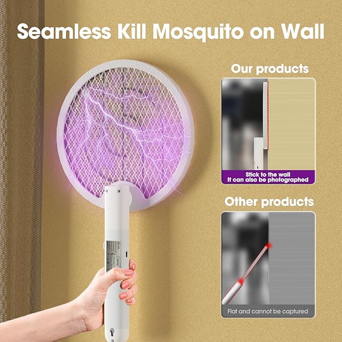 Fly Swatter Electric Racket Bug Zapper Racket 3 in 1 Rechargeable Foldable Electric Fly Swatter Foldable Mosquito swatter for Indoor and Outdoor