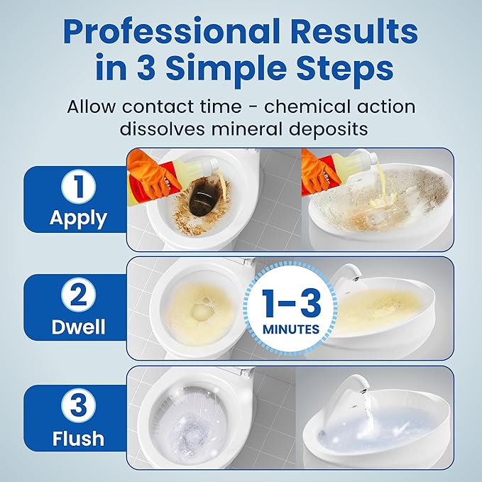 Brodi BolBac Heavy Duty Toilet Bowl Cleaner, High-Power 25-30% HCI Formula, Fast Lime & Rust Removal, Fixture-Safe, Removes Odor-Causing Build-Up (Pack of 3)