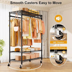 ULIFHOME P7 Rolling Clothes Rack, Clothing Racks for Hanging Clothes, Heavy Duty Garment Rack with Wheels, 3 Tiers Freestanding Portable Closet Rack 45''W × 20.5''D × 80.5''H, Max Load 480 lbs, Black