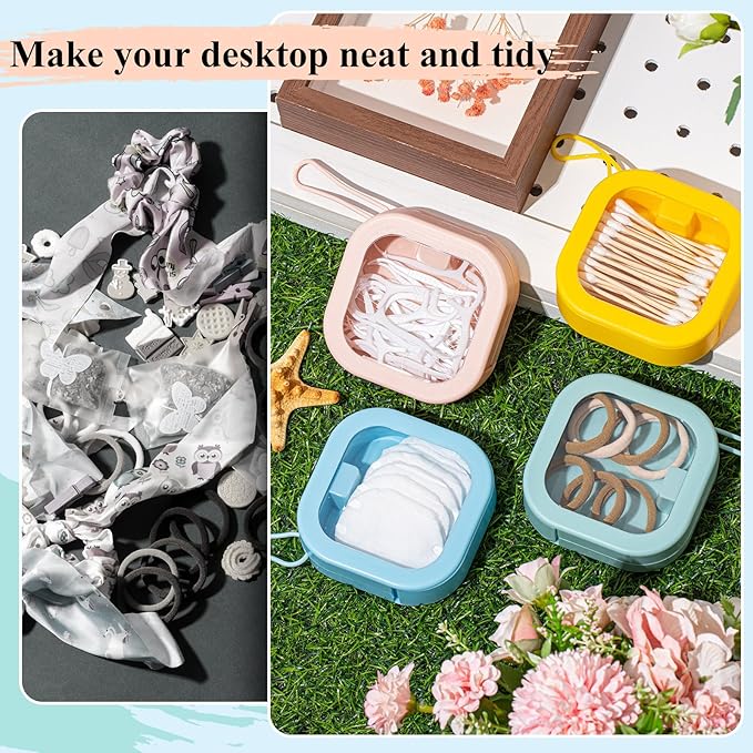 Kathfly 4 Pcs Vivid Colors Hair Tie Organizer Portable Hair Accessory Storage Containers Stackable Tie Bobby Pin Holder Home Cotton Swab Dispenser Accessories Jewelry Organizer Box