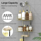 DAOYA Over the Shower Head Caddy - 3 Tier Shower Caddy Hanging, Gold Bathroom Organizer with Soap Holder & Hooks
