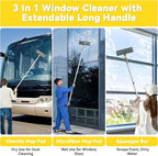 JEHONN Window Cleaning Squeegee Kit, 64 inches Tall Professional Shower Glass Washing Equipment, 3 in 1 Wall Cleaner Duster with Extension Pole for Home Indoor Outdoor Mirror Car Windshield
