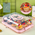 NPLUX Cupcake Containers with Lid Rectangular Cake Carrier 3-in-1 Multipurpose Cupcake Holder for Muffins Pies Sweets Pastries Fruit or Snacks(Pink, 13" x 9" x 4")