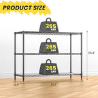 795LBS 3-Shelf Adjustable Storage Shelves 35.1" W x 14" D x 36" H Metal Shelving Unit Heavy Duty Wire Rack Small Organizer with Shelf Liners for Kitchen Pantry Bathroom Closet Garage Black