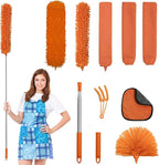 JEHONN Cobweb Duster with Extension Pole 96 inches, 8 PCS Extendable Long Handle Microfiber Feather Dust Remover, Telescoping Dusting Kit for Cleaning High Ceiling Fan, AC Vent House Exterior