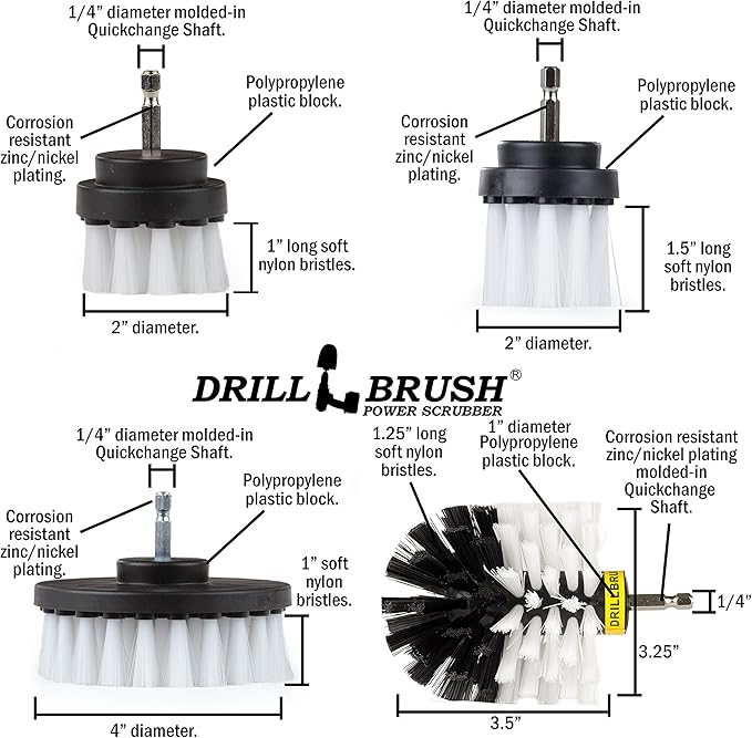 Car Detailing Brush Kit - Wheel Spin Brush - Rim Cleaner - Carpet Scrubber - Glass Cleaner - Automotive Cleaning Brushes - Auto Interior Scrubber - Motorcycle - RV - Supplies for Maintaining Vehicle