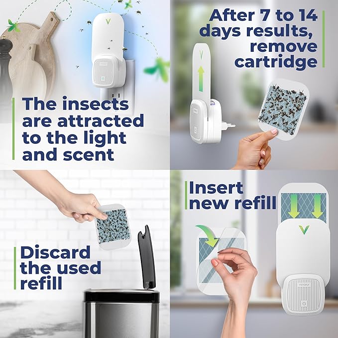 VEYOFLY Fly Catcher Indoor, Fly Trap Indoor, (1 Device + 3 Refills) Fruit Fly Traps for Indoors, Gnat Traps for House Indoor, Bug Killer, Fly Trap, Plug in Light Flying Insect Trap