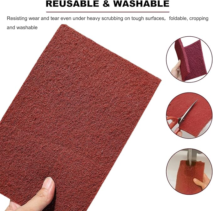 Premium 10 Pack 6" x 9" Red General Purpose Scuff Pads - Scuffing, Scouring, Sanding, Paint Primer Prep Adhesion Scratch - Surface Preparation Automotive Car Auto Body Woodworking Wood (400 Grit)