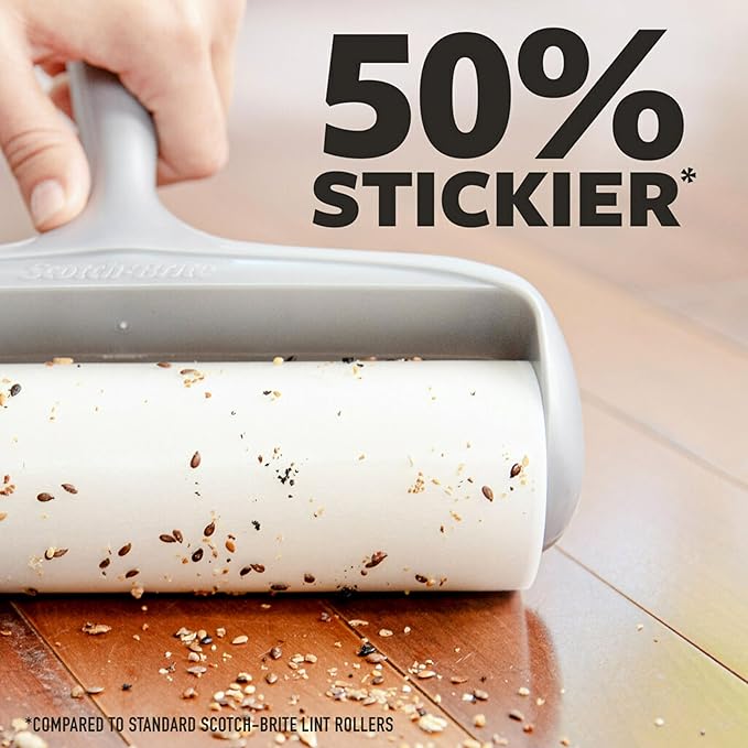 Scotch-Brite Extreme Clean Large Lint Roller, 50% Stickier*, Heavy Duty for Removing Debris and Pet Hair on Clothes, Furniture, Cars, Offices & More, 1 Pack, 60 Adhesive Sheets Total