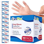 CARE PLUS Vinyl Gloves Clear Extra Large Size 1000 Count | Heavy Duty, Non-Sterile, Powder-Free, Latex-Free Rubber | Food Prep, Kitchen & Cleaning Gloves, Ideal for Professional Use