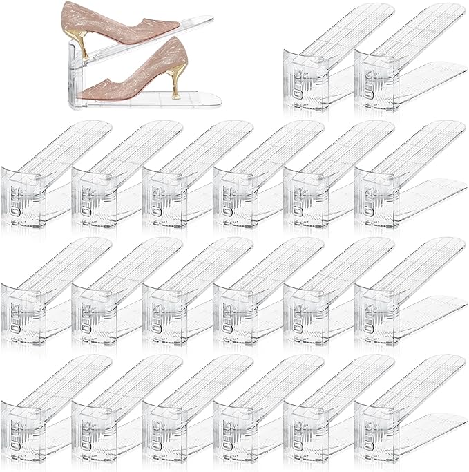 MOVDEET Shoe Slots Organizer,20 PACK Transparent Shoe Stacker Adjustable Shoe Slot Organizer Space Saver Shoe Rack Holder Shoe Storage Organizers for Closet,Transparent