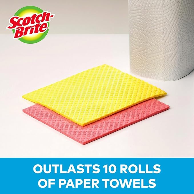 Scotch-Brite Sponge Cloth – 12-Pack (6 Packs of 2 Each), Reusable and Washable, Highly Absorbent, Multi-Purpose Cleaning Cloths