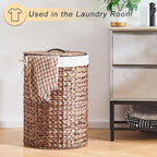 Round Water Hyacinth Laundry Hamper with Lid Handwoven Wicker Basket with Handles for Dirty Clothes, Storage, and Organization Ideal for Bedroom, Bathroom, and Laundry Room, No Assembly Required, 90L