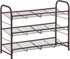 SONGMICS Shoe Rack, 3 Tier Shoe Organizer for Closet, Holds up to 12 Pairs of Shoes, Shoe Rack for Front Door Entrance, Metal Shoe Shelf with Adjustable Tilt Angle, for Entryway, Garage, Bronze