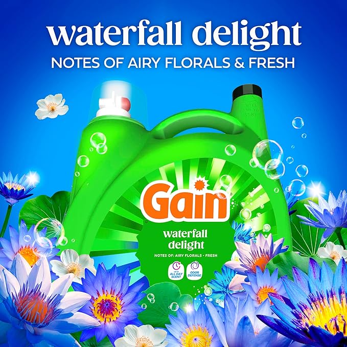Gain Ultra Oxi Liquid Laundry Detergent, 107 loads, 154 fl oz, Waterfall Delight Scent, 2-in-1, HE Compatible