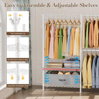 Golpart Coat Rack Clothes Wardrobe：Closet Organizer and Storage Clothing Garment Rack with Shelves Heavy Duty for Hanging Clothes Portable Adjustable White 15.8" DX69 WX76.5 H
