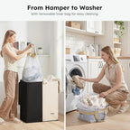 SOLEDI Large Double Laundry Hamper with Lid, Collapsible Clothes Hamper 2 section with Removable Bags, Space-Saving Laundry Basket for Bedroom, Dorm, College