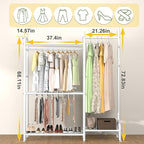 GAIOUS White Portable Closet Rack Wardrobe Clothes, Metal Garment Rack with Shelves for Hanging Clothes Rods，Freestanding Closet Wardrobe Organizer for Cloakroom, Bedroom