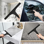 Silicone Shower Squeegee for Bathroom Glass Doors, with Hanging Hole for Easy Storage, Removes Water Spots from Windows, Mirrors, Tiles & Kitchen Surfaces-Black, 10 Inch