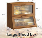 GHWIE Double Layer Bamboo Bread Box for Kitchen Counter,Large Capacity Bread Storage Bin,Bread Container with Acrylic Wavy Door Panel (Brown, Extra Large)