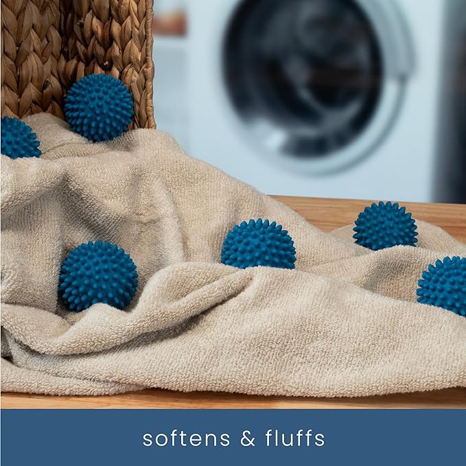 S&T INC. Reusable Plastic Dryer Balls, Fabric Softener for Laundry, Dark Blue, 2.5 in, 6 Pack