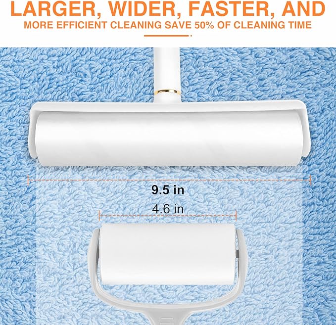 Large Lint Roller Pet Hair Remover 540 Adhesive Sheets Rollers 9.45 Extra Sticky Dog Cat Adjustable Handle 7.9-47.6 Inch, 6 Replaceable Rolls 90 Sheets Each, 3 Extension Rods for 4 Heights
