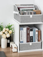 StorageWorks Closet Storage Bins, Trapezoid Organizer Box for Shelves, Fabric Clothes Bin, Foldable Organizing Baskets with Handles, Small, 3-Pack, Gray